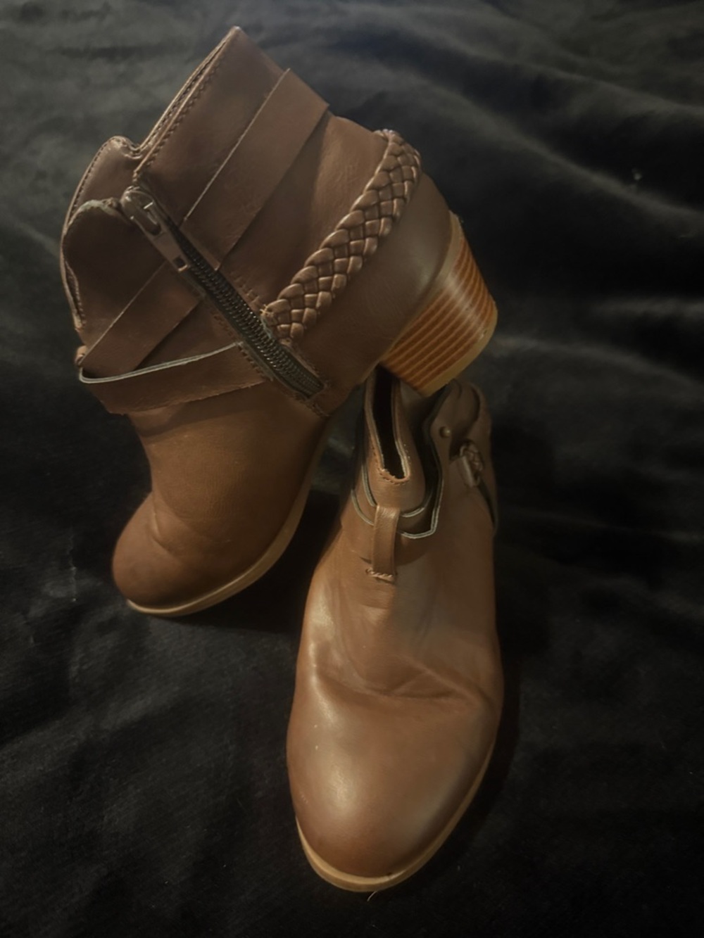 XOXO Girls Brown Braided Strap Ankle Boots